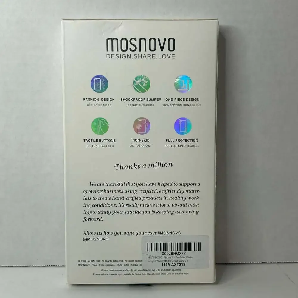 MOSNOVO iPhone 11 Pro Max Case Tokyo Wave Pattern Clear Design